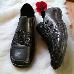 RIEKER Women’s Black Leather Flats “Celia” EU 40  US 9.5–10  Anti-Stress Comfort